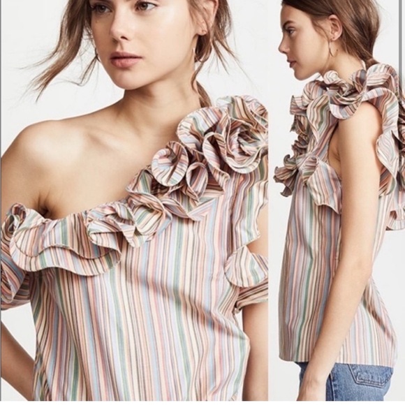 Petersyn Arabella Sunset Cold Shoulder Striped Cotton Avant Garde-esque Blouse M - Picture 3 of 14